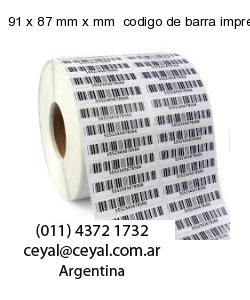 91 x 87 mm x mm  codigo de barra impreso