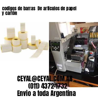 codigos de barras 	De articulos de papel y cartón