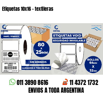 Etiquetas 10x16 - textileras