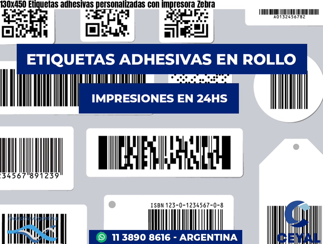 130×450 Etiquetas adhesivas personalizadas con impresora Zebra