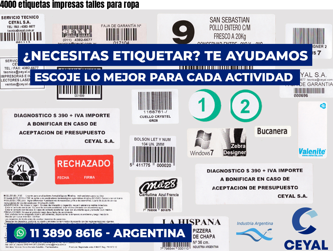 4000 etiquetas impresas talles para ropa