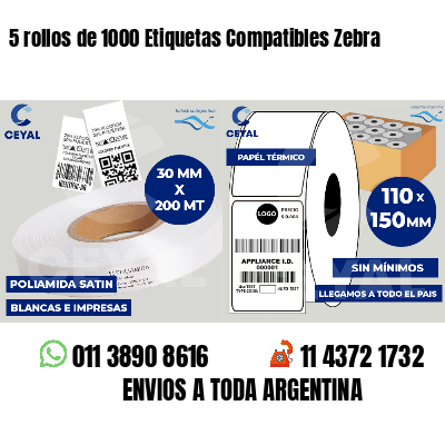 5 rollos de 1000 Etiquetas Compatibles Zebra