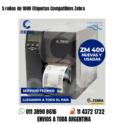 5 rollos de 1000 Etiquetas Compatibles Zebra