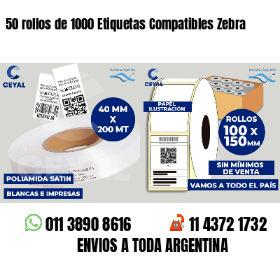 50 rollos de 1000 Etiquetas Compatibles Zebra