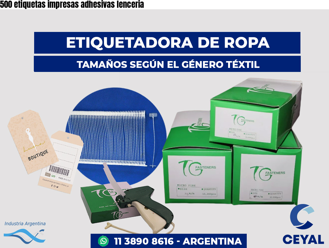 500 etiquetas impresas adhesivas lenceria