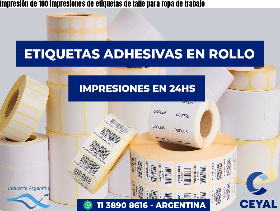 Impresión de 100 impresiones de etiquetas de talle para ropa de trabajo