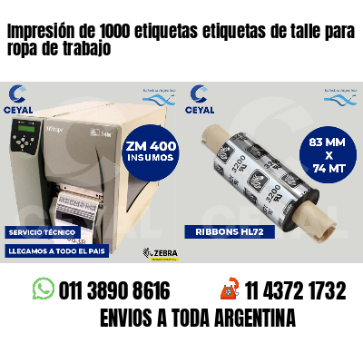 Impresión de 1000 etiquetas etiquetas de talle para ropa de trabajo