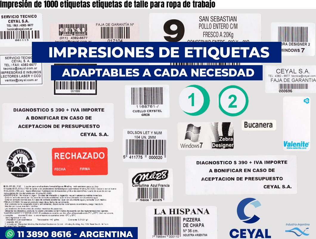 Impresión De 1000 Etiquetas Etiquetas De Talle Para Ropa De Trabajo Insumos Datamax Zebra Arg 8572