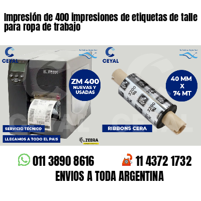 Impresión de 400 impresiones de etiquetas de talle para ropa de trabajo