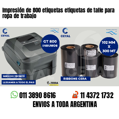 Impresión de 800 etiquetas etiquetas de talle para ropa de trabajo