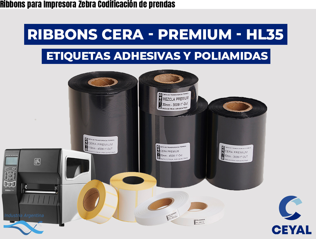 Ribbons para Impresora Zebra Codificación de prendas