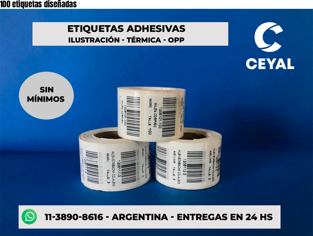 100 etiquetas diseñadas