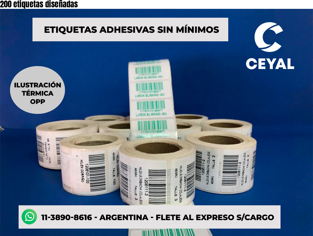 200 etiquetas diseñadas