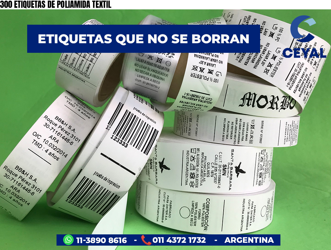 300 ETIQUETAS DE POLIAMIDA TEXTIL