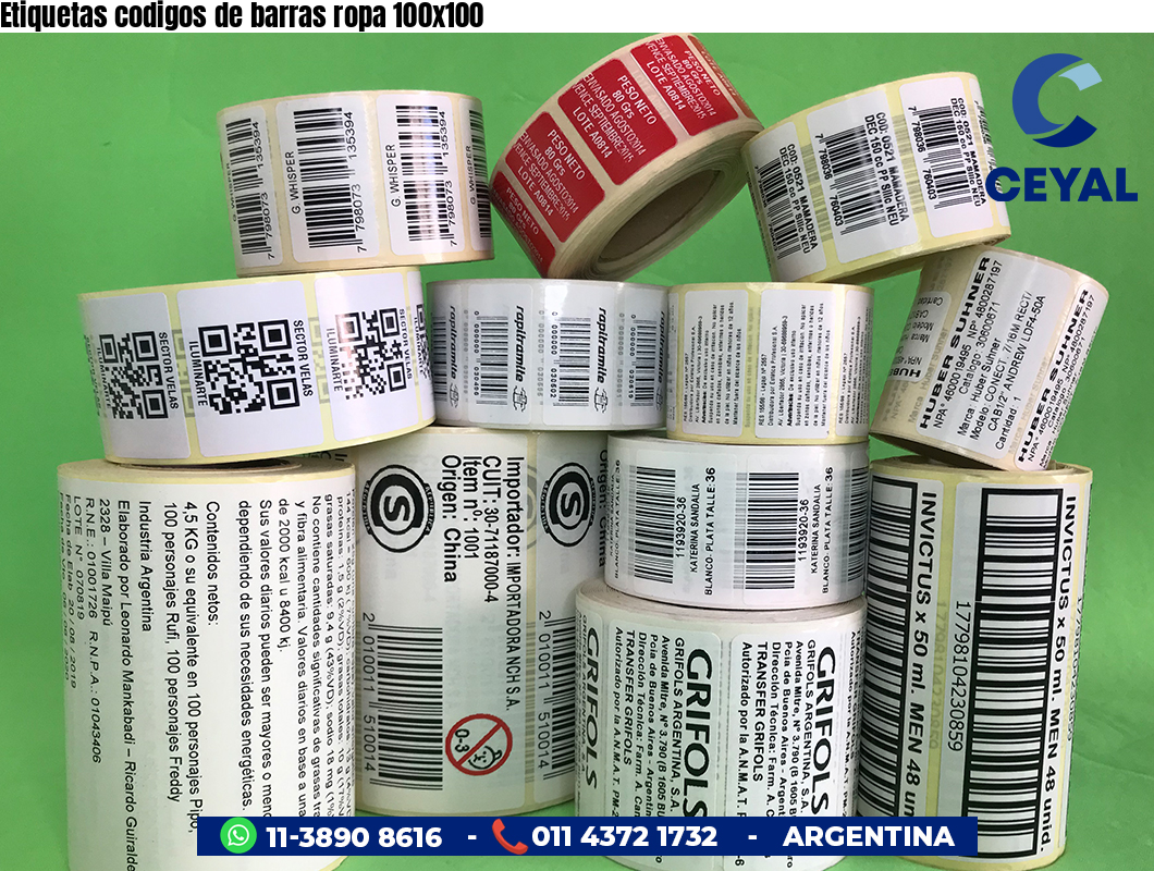 Etiquetas codigos de barras ropa 100x100