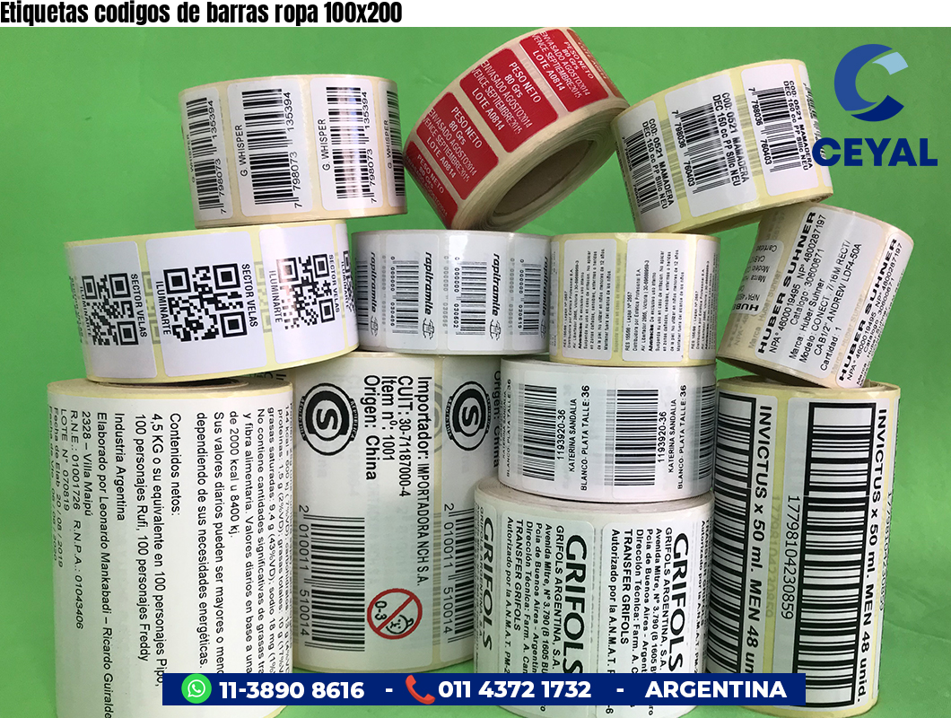 Etiquetas codigos de barras ropa 100x200