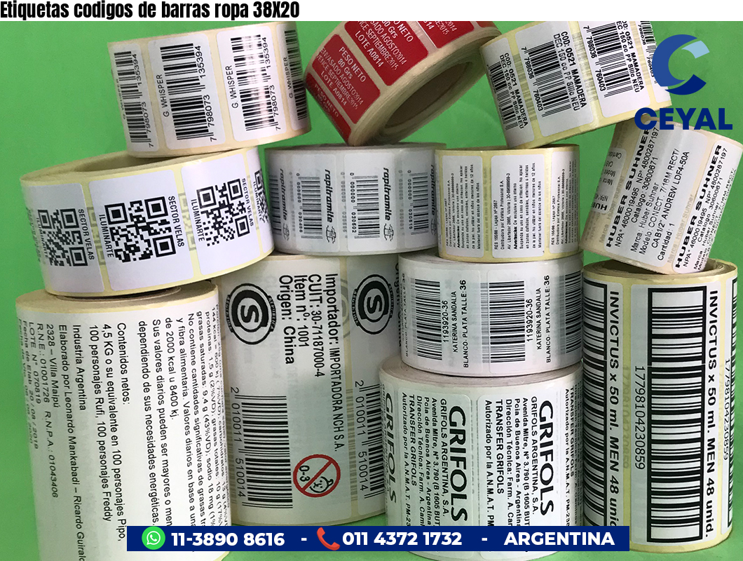 Etiquetas codigos de barras ropa 38X20