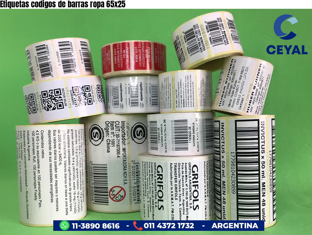 Etiquetas codigos de barras ropa 65x25