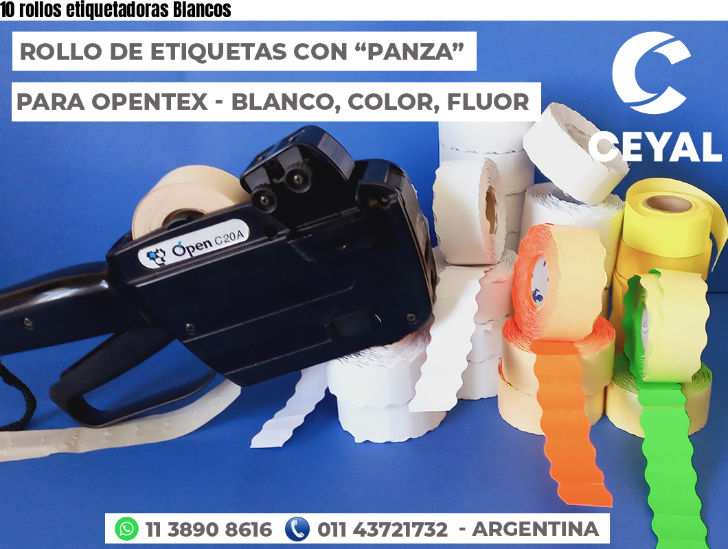 10 rollos etiquetadoras Blancos