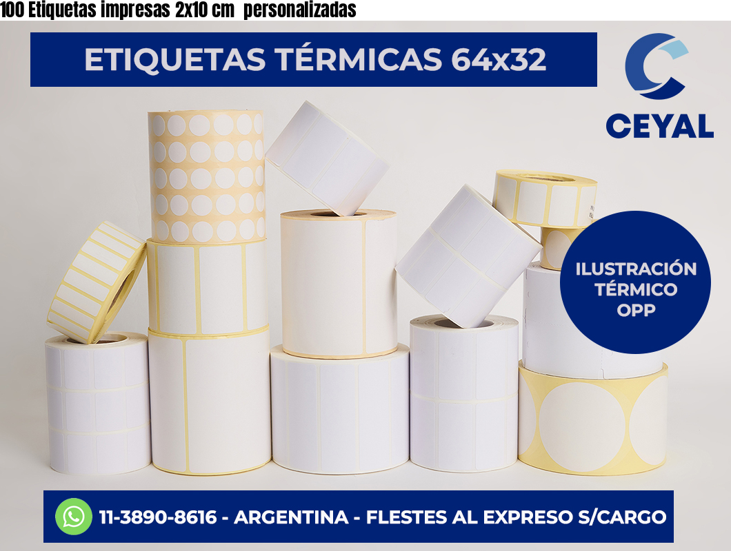 100 Etiquetas impresas 2×10 cm  personalizadas