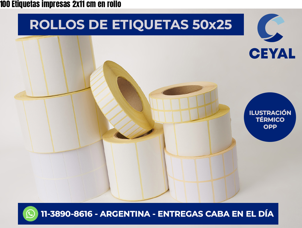 100 Etiquetas impresas 2×11 cm en rollo