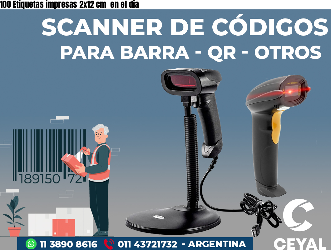 100 Etiquetas impresas 2x12 cm  en el dia