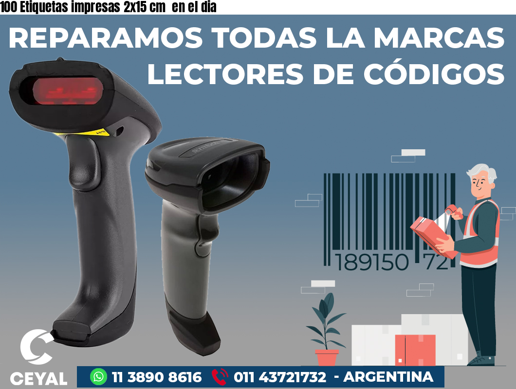 100 Etiquetas impresas 2x15 cm  en el dia