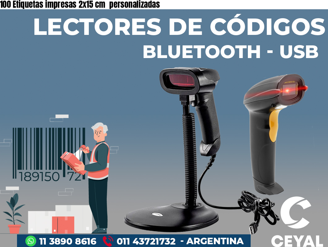 100 Etiquetas impresas 2x15 cm  personalizadas