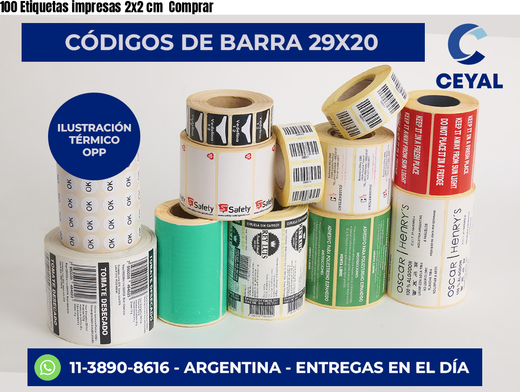 100 Etiquetas impresas 2×2 cm  Comprar