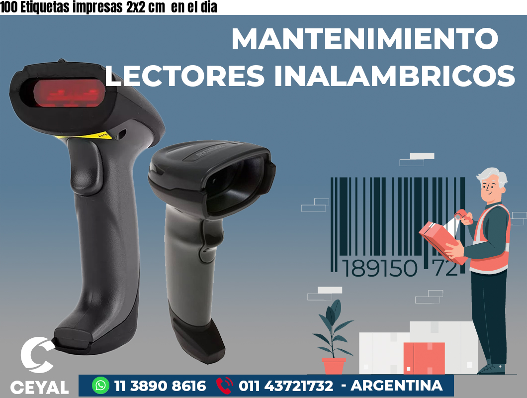 100 Etiquetas impresas 2x2 cm  en el dia