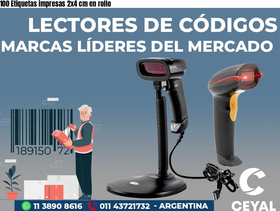 100 Etiquetas impresas 2x4 cm en rollo