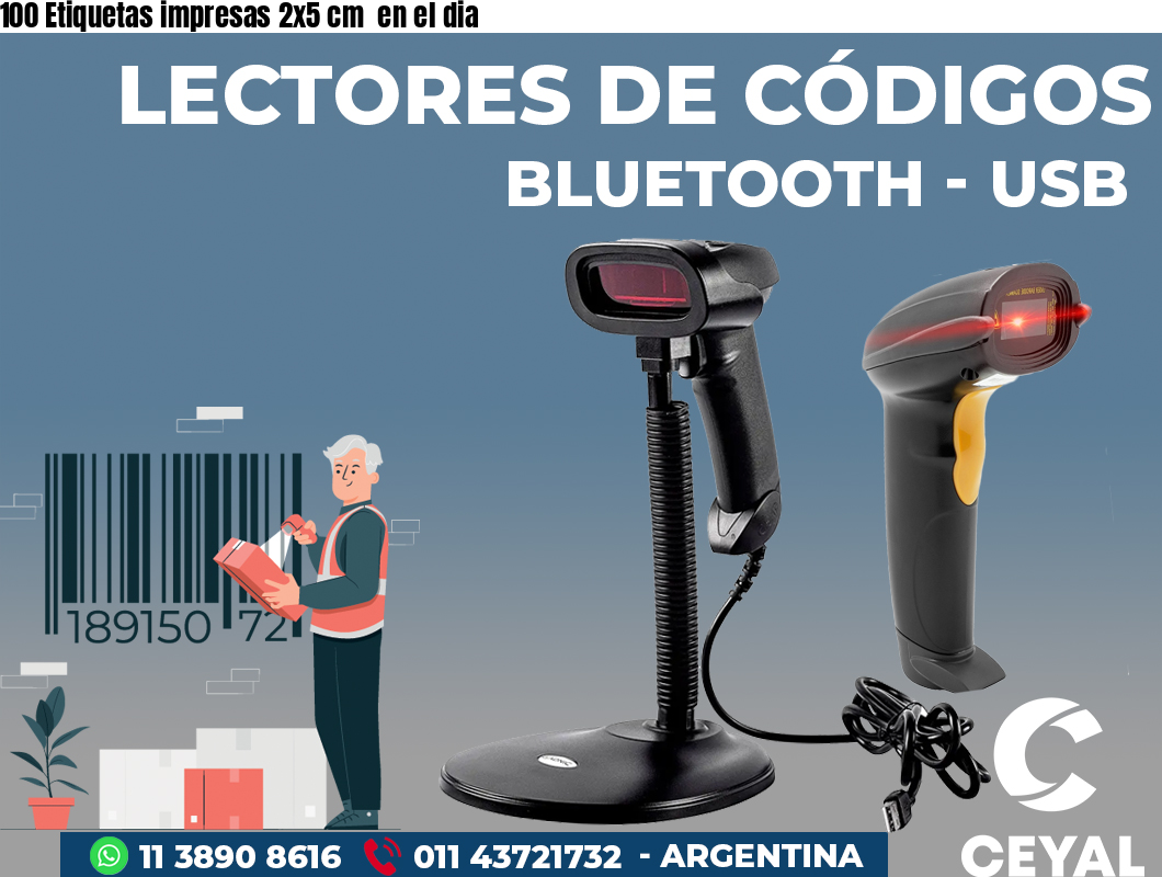 100 Etiquetas impresas 2x5 cm  en el dia