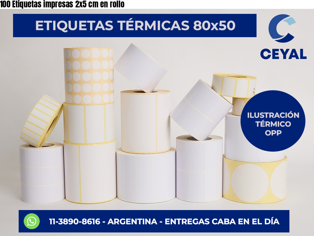 100 Etiquetas impresas 2×5 cm en rollo