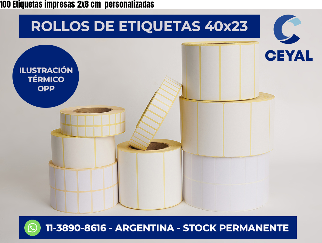 100 Etiquetas impresas 2×8 cm  personalizadas