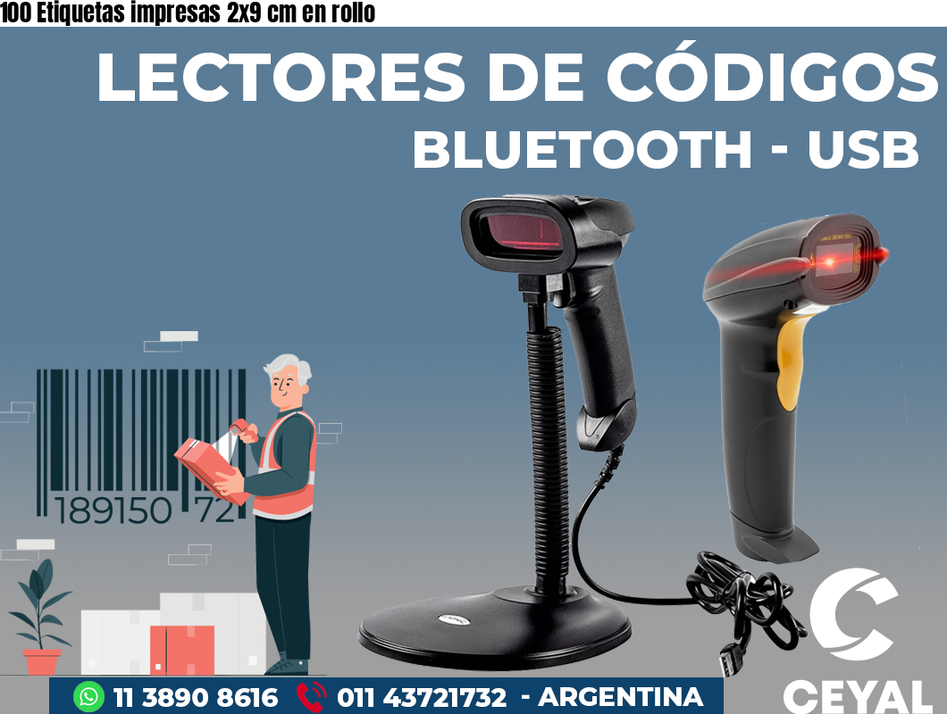 100 Etiquetas impresas 2x9 cm en rollo