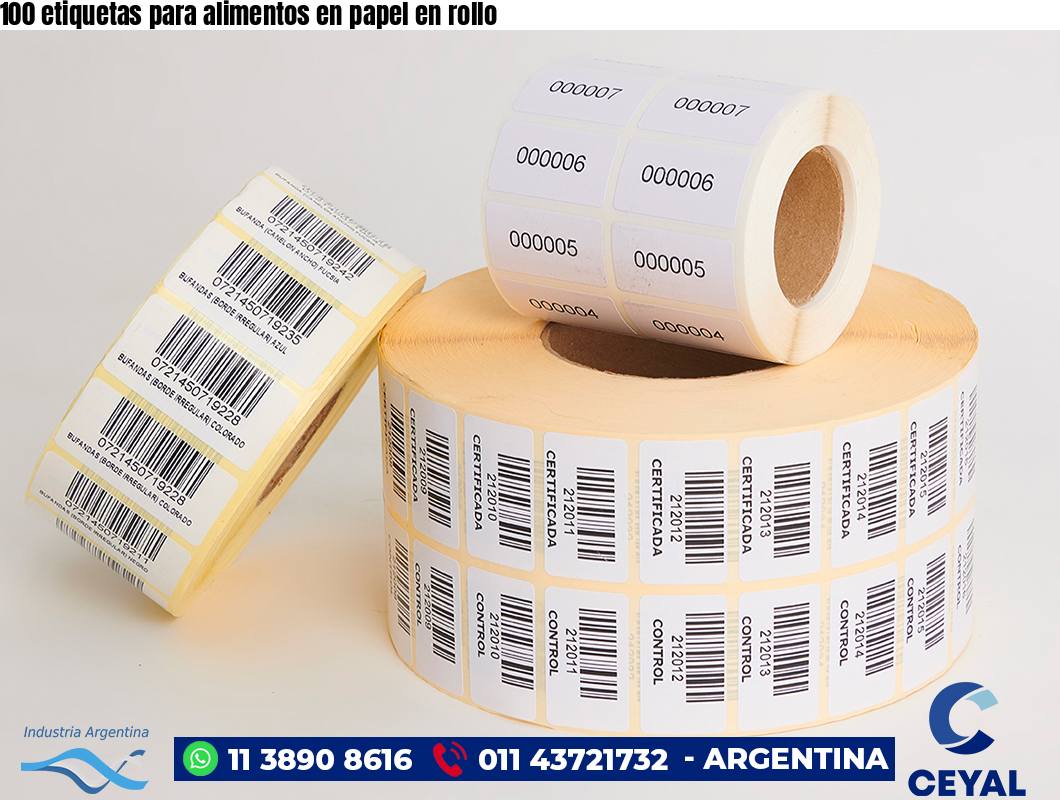 100 etiquetas para alimentos en papel en rollo