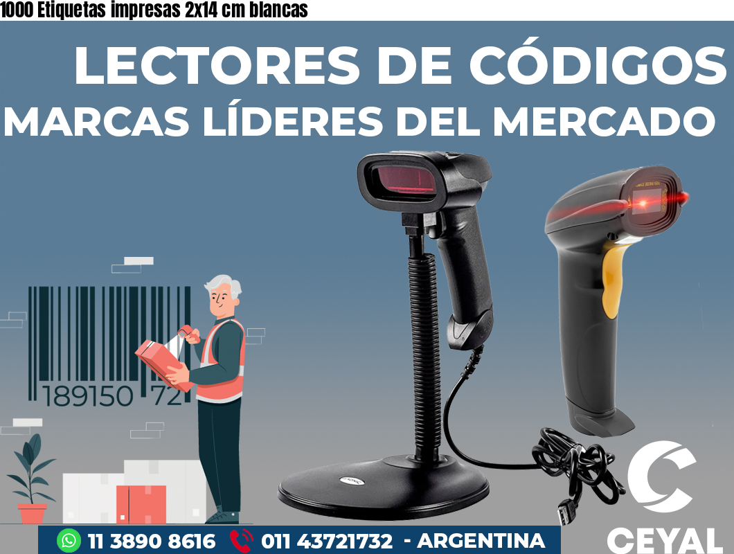 1000 Etiquetas impresas 2x14 cm blancas