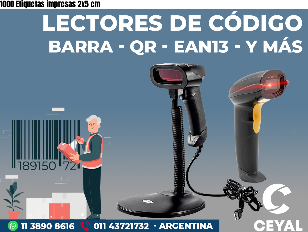 1000 Etiquetas impresas 2x5 cm
