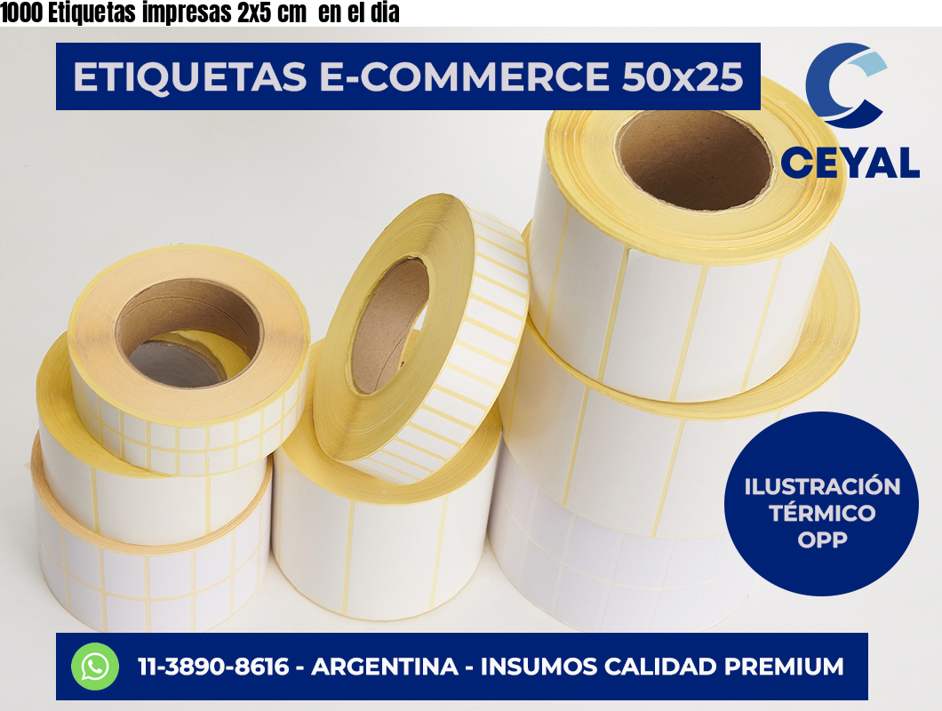 1000 Etiquetas impresas 2×5 cm  en el dia