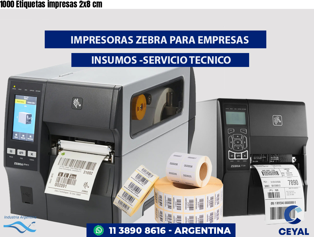1000 Etiquetas impresas 2x8 cm