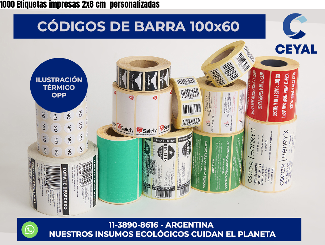 1000 Etiquetas impresas 2×8 cm  personalizadas
