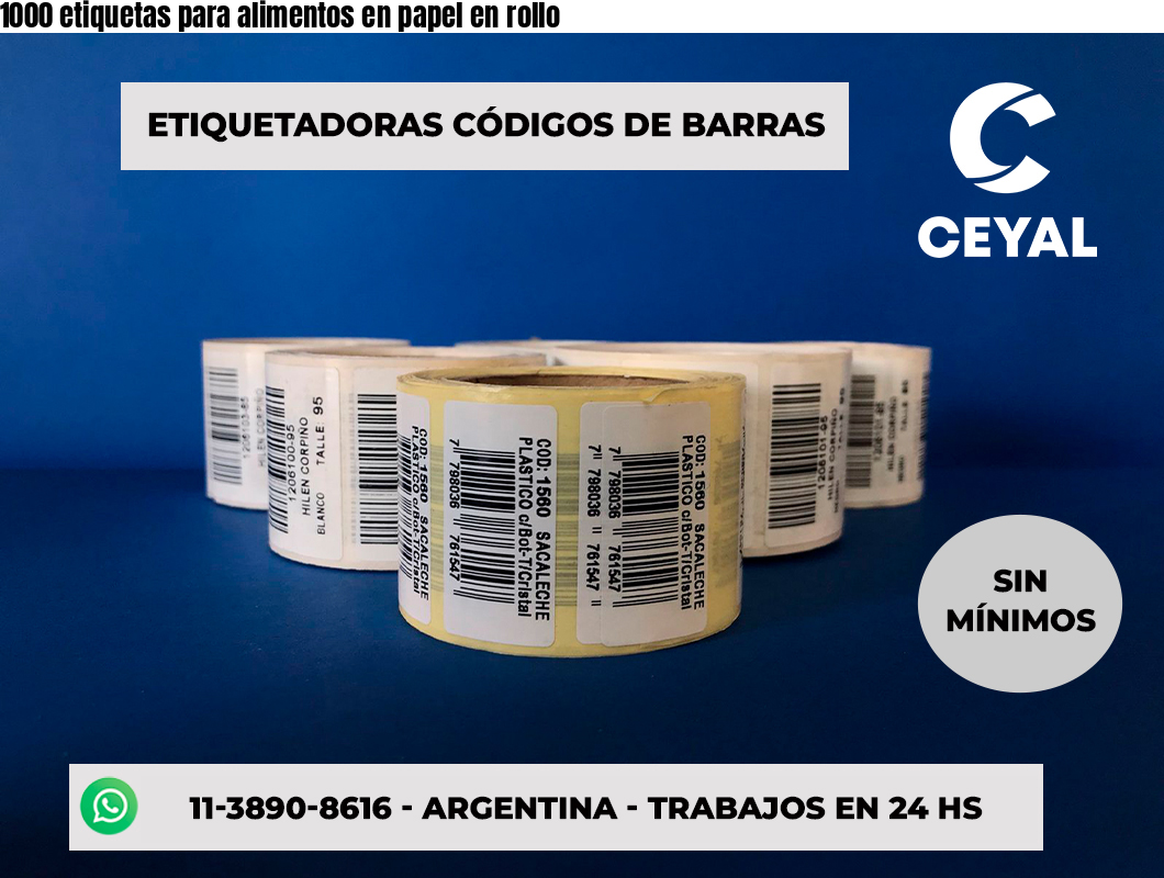 1000 etiquetas para alimentos en papel en rollo
