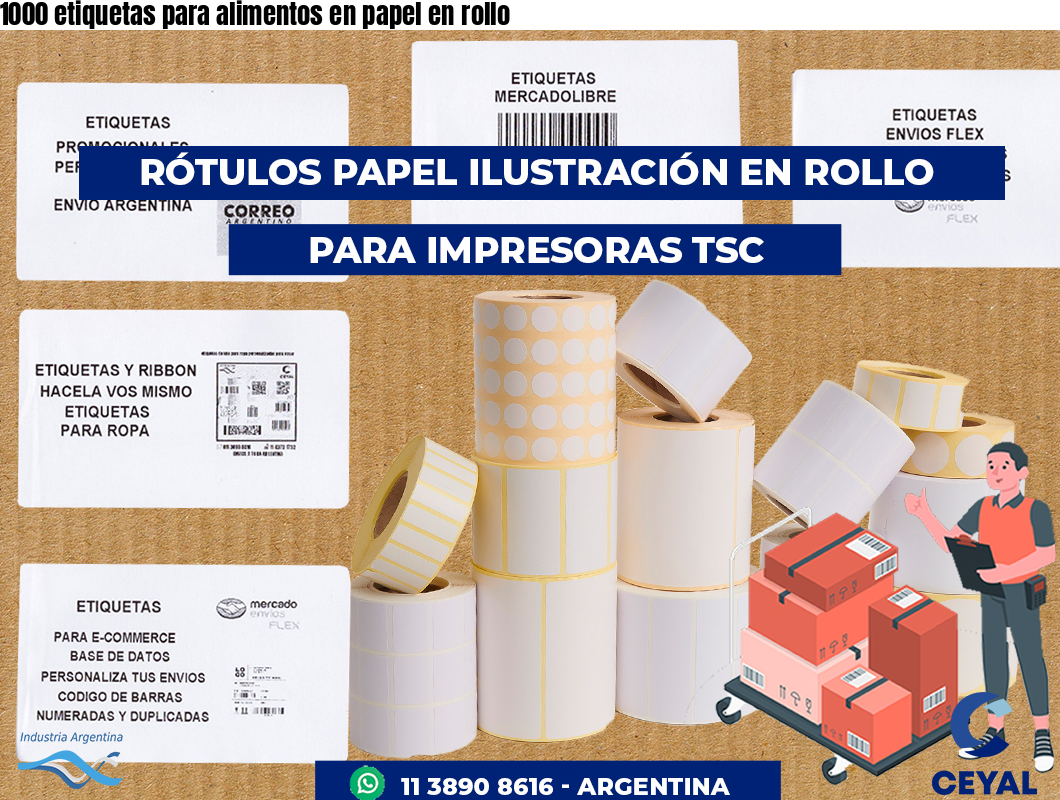 1000 etiquetas para alimentos en papel en rollo