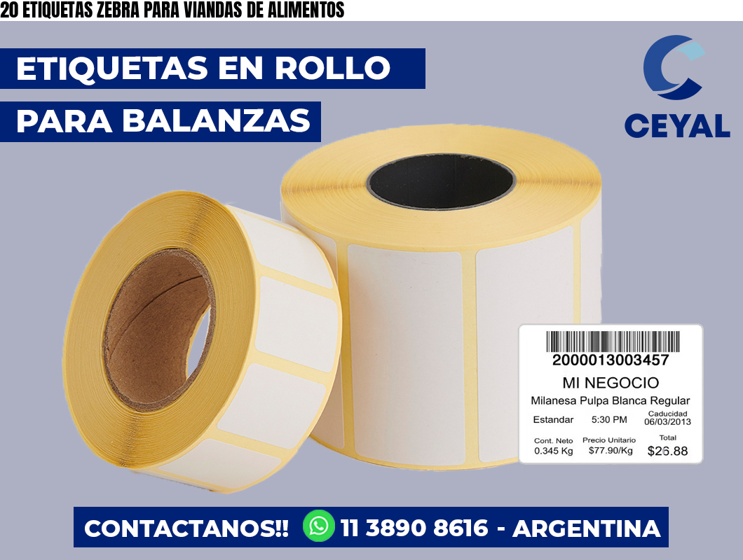 20 ETIQUETAS ZEBRA PARA VIANDAS DE ALIMENTOS