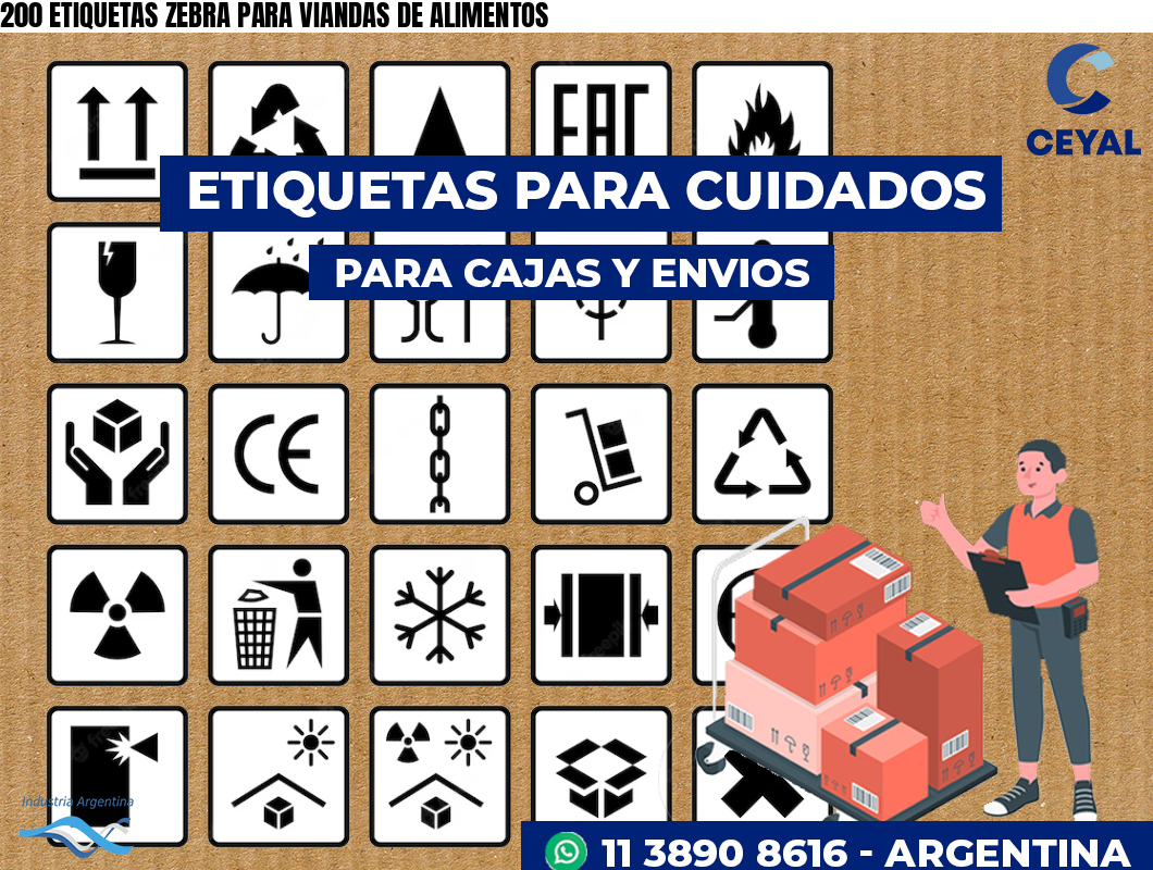200 ETIQUETAS ZEBRA PARA VIANDAS DE ALIMENTOS