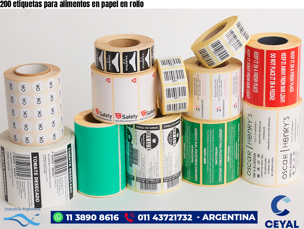 200 etiquetas para alimentos en papel en rollo