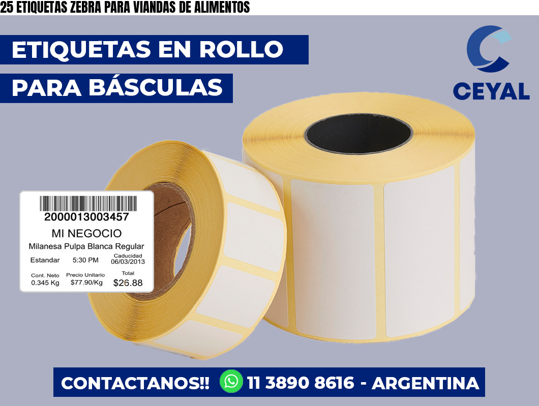 25 ETIQUETAS ZEBRA PARA VIANDAS DE ALIMENTOS