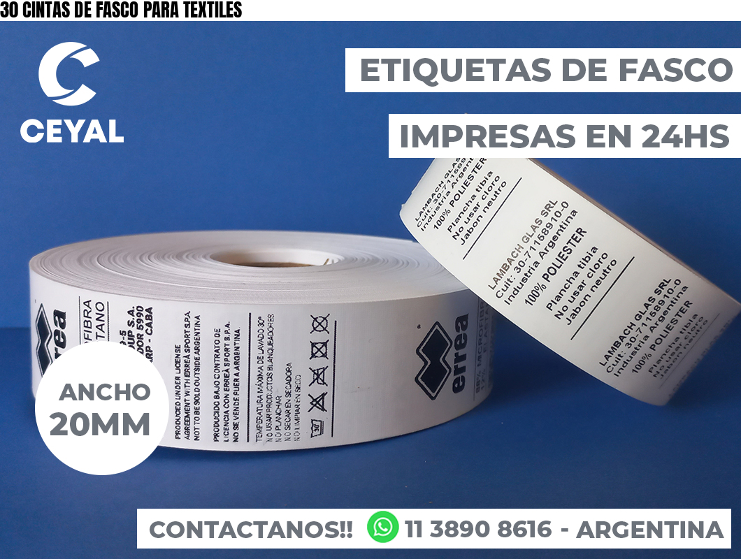 30 CINTAS DE FASCO PARA TEXTILES