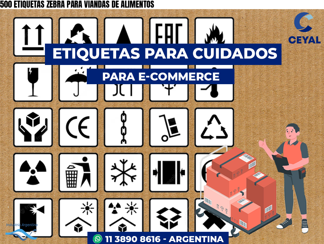 500 ETIQUETAS ZEBRA PARA VIANDAS DE ALIMENTOS