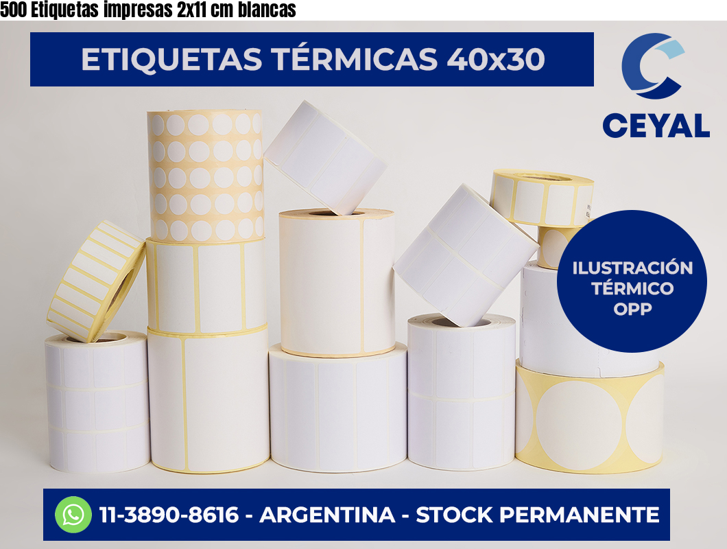 500 Etiquetas impresas 2×11 cm blancas